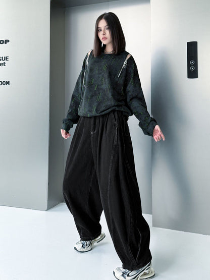 ウォッシュデニムワイドパンツ