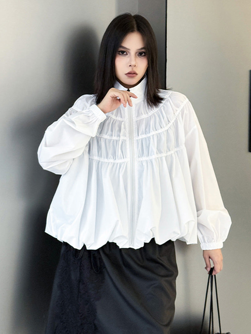 シャーリングスタンドカラーブラウス