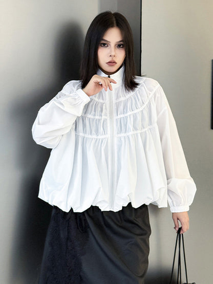 シャーリングスタンドカラーブラウス