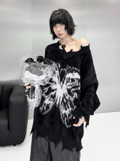 バタフライフェザーニットトップス