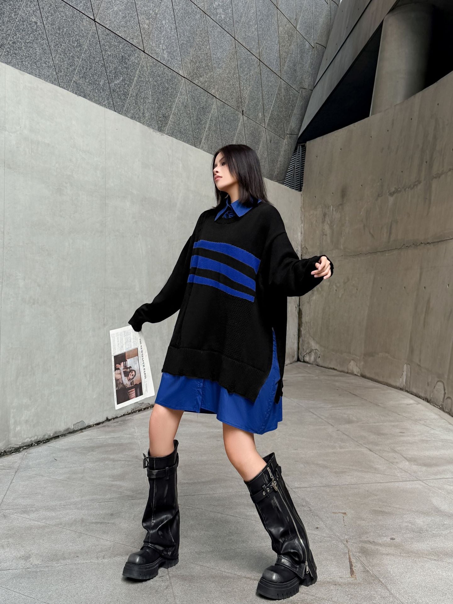 ニットレイヤードシャツドレス