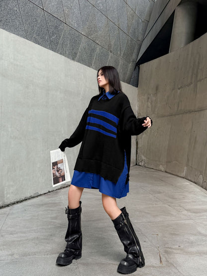 ニットレイヤードシャツドレス