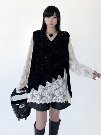 Mesh stitch top and skirt