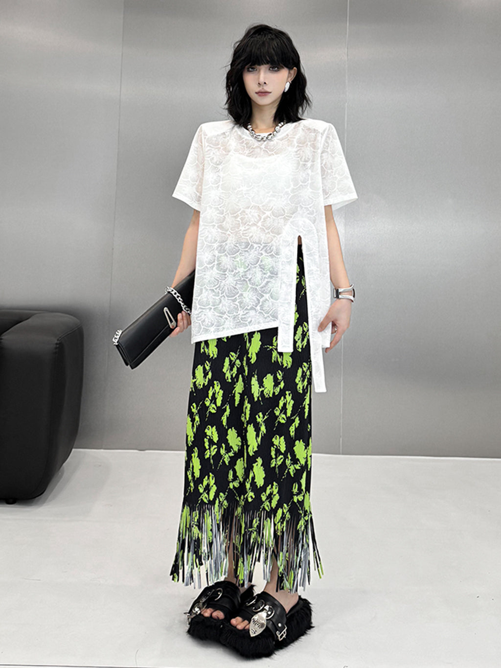 Floral jacquard layered top