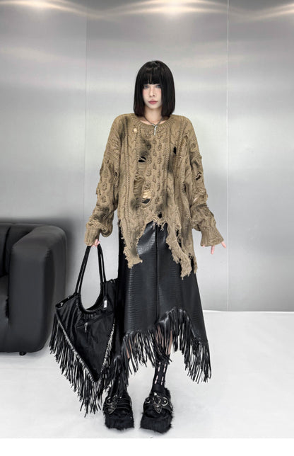 ディストレストケーブルニットトップ