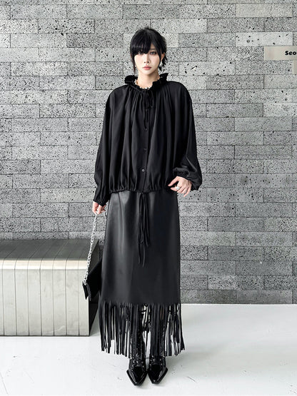 Scarf tie blouse and denim pants series 