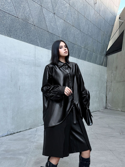 ギャザースリーブシャツブラウス