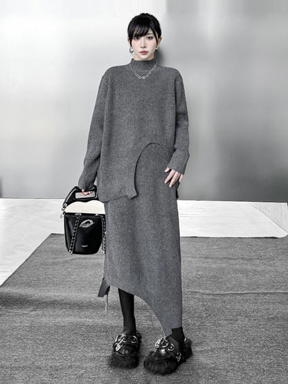 アーチカットニットトップ＆スカート