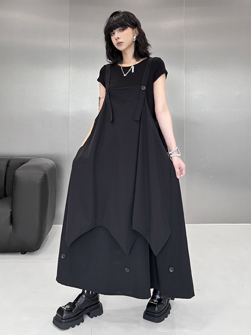suspender drape dress