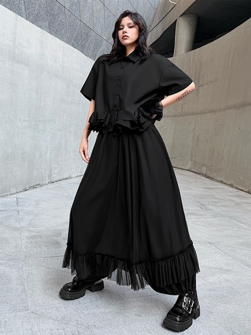 Mesh stitch top and skirt