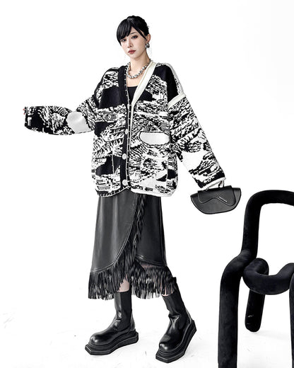 グラフィックジャカードカーディガン