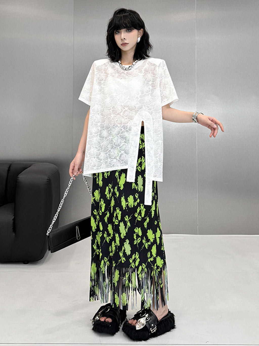 Floral jacquard layered top