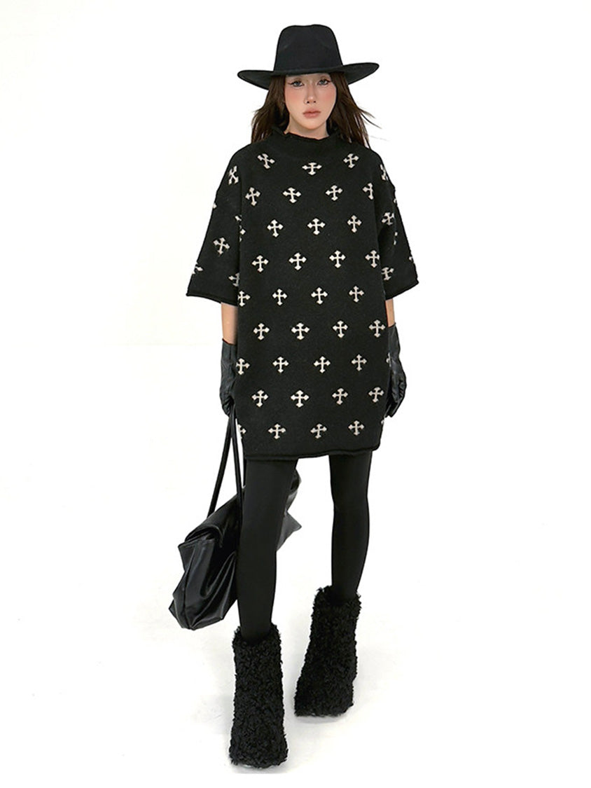 クロスパターンニットトップ