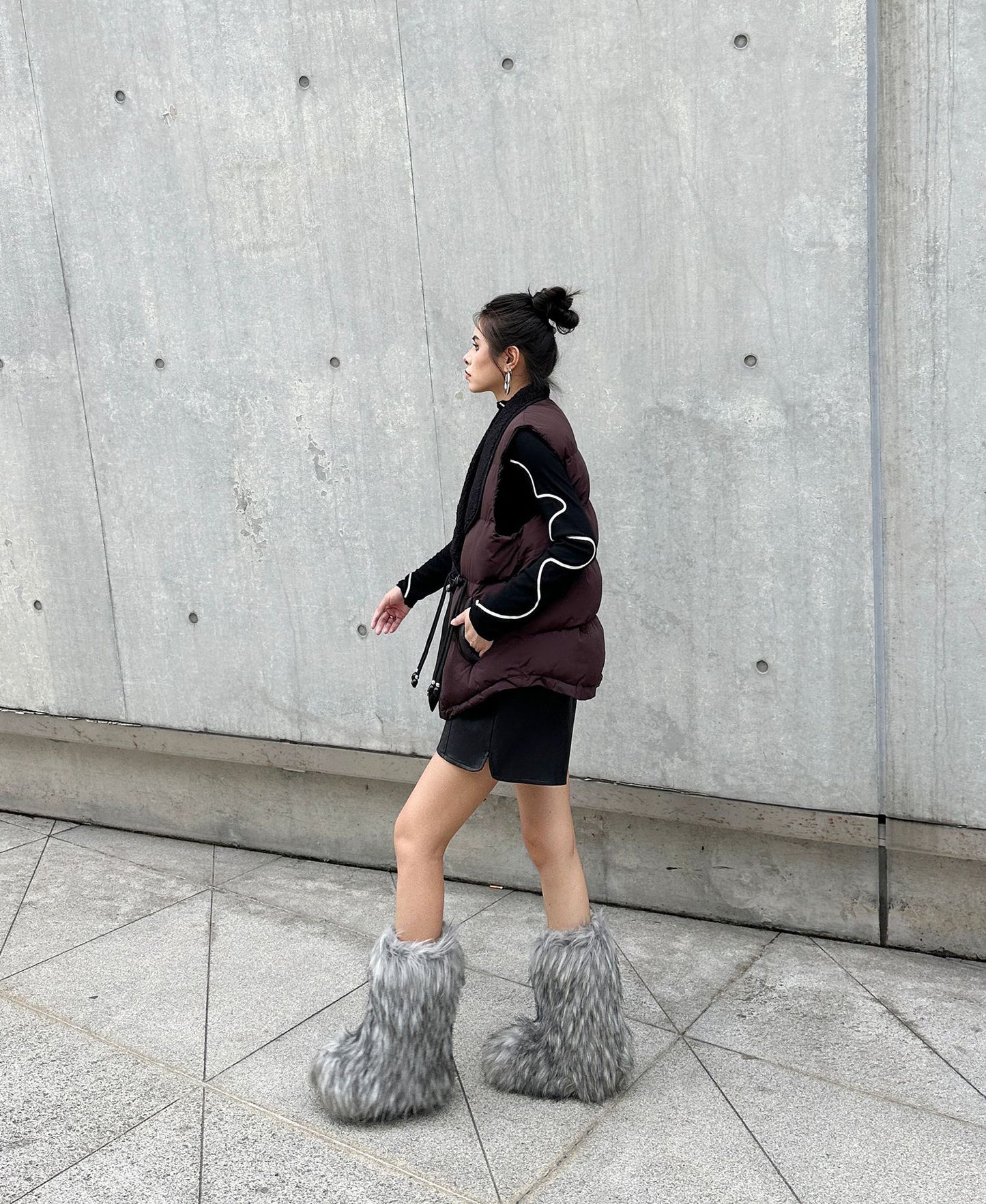 シープカラーブロックダウンベスト