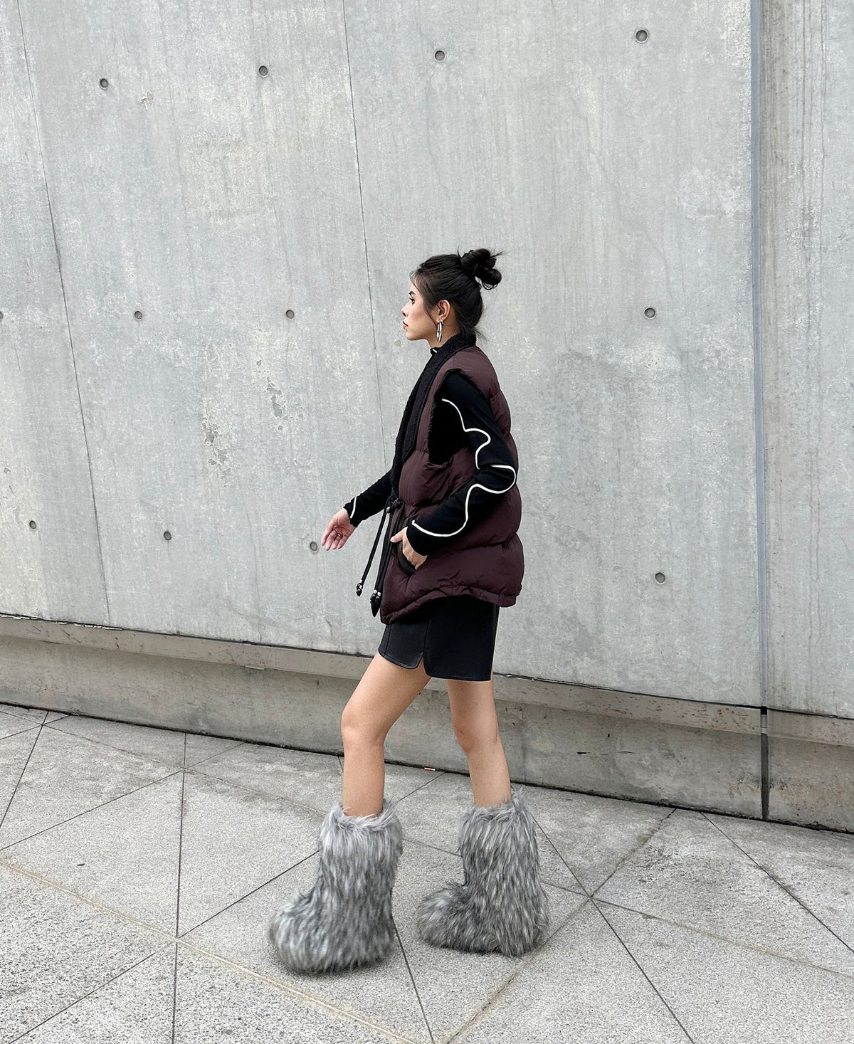 シープカラーブロックダウンベスト