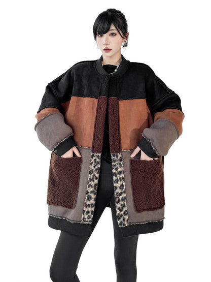 ブロックレオパードリバーシブルボアコート