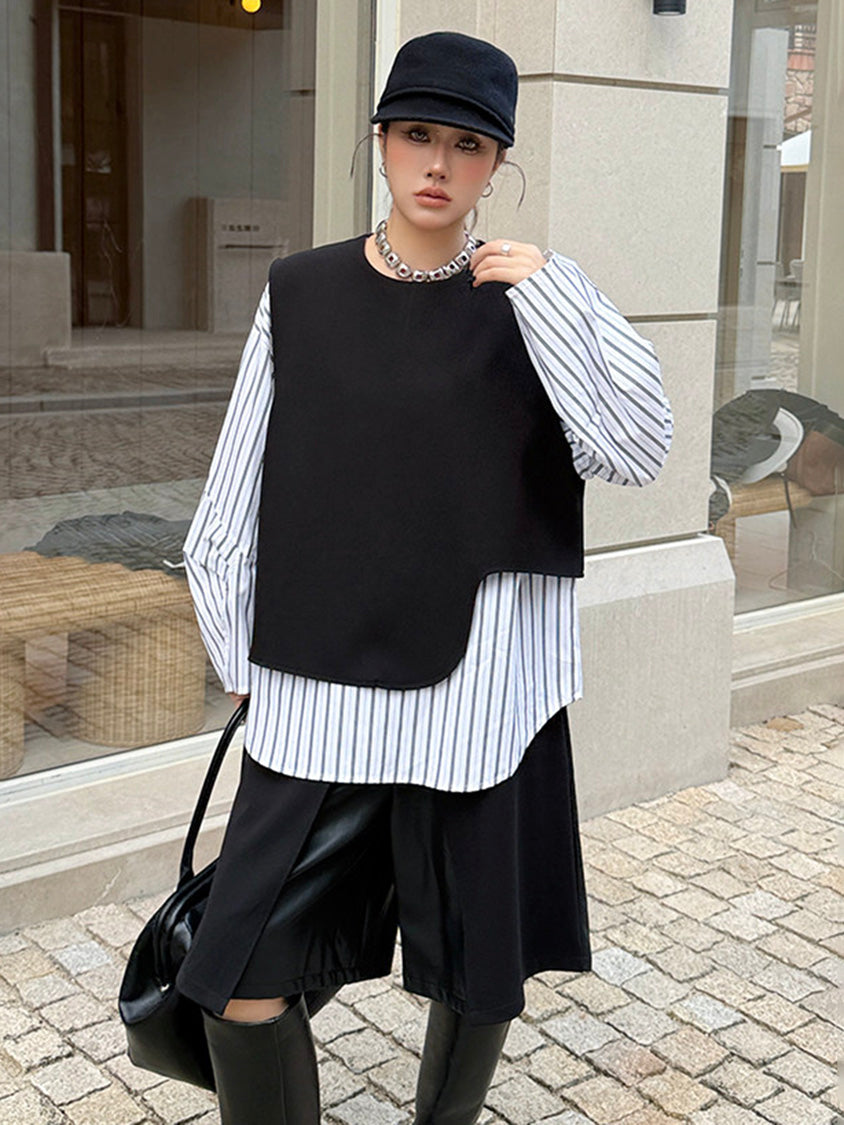 ストライプレイヤードモードブラウス