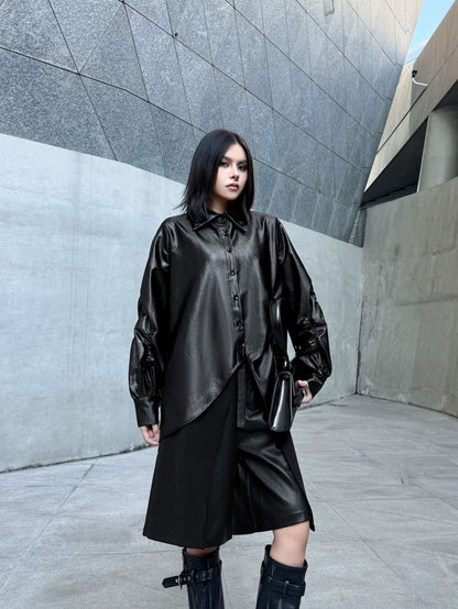 ギャザースリーブシャツブラウス