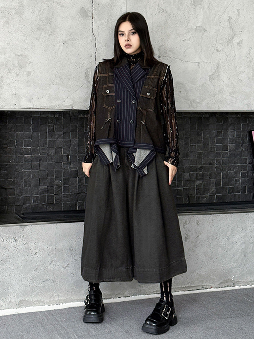 デニムピンストライプレイヤードベスト