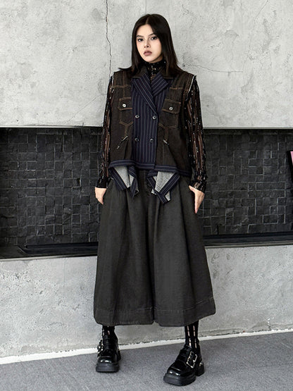 デニムピンストライプレイヤードベスト