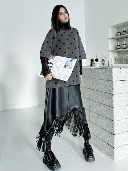 ドットフロッキーニットトップス