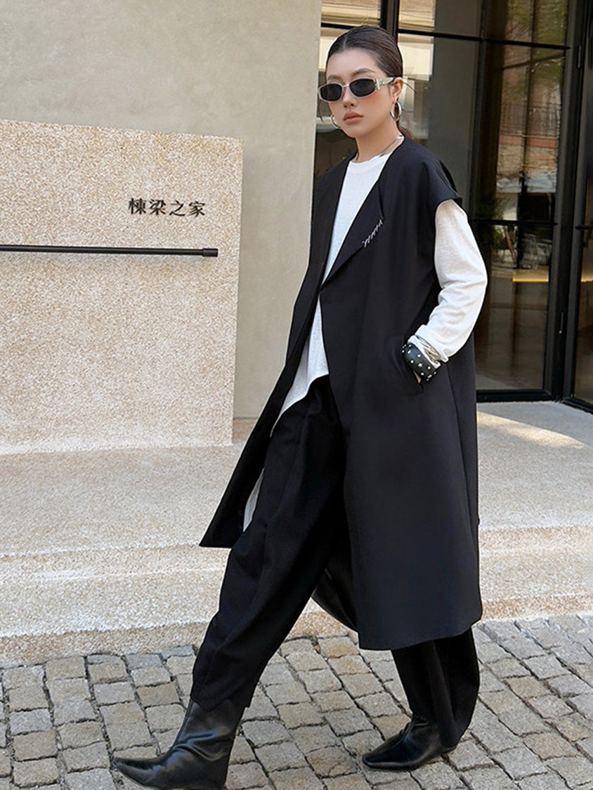 ノーカラードロップロングベスト