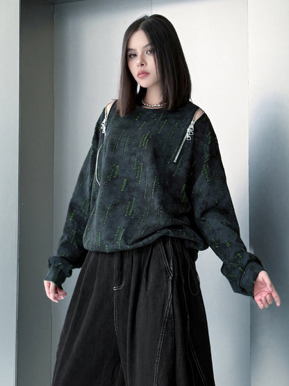 ジップショルダープリントトップス