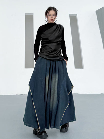 Scarf tie blouse and denim pants series 