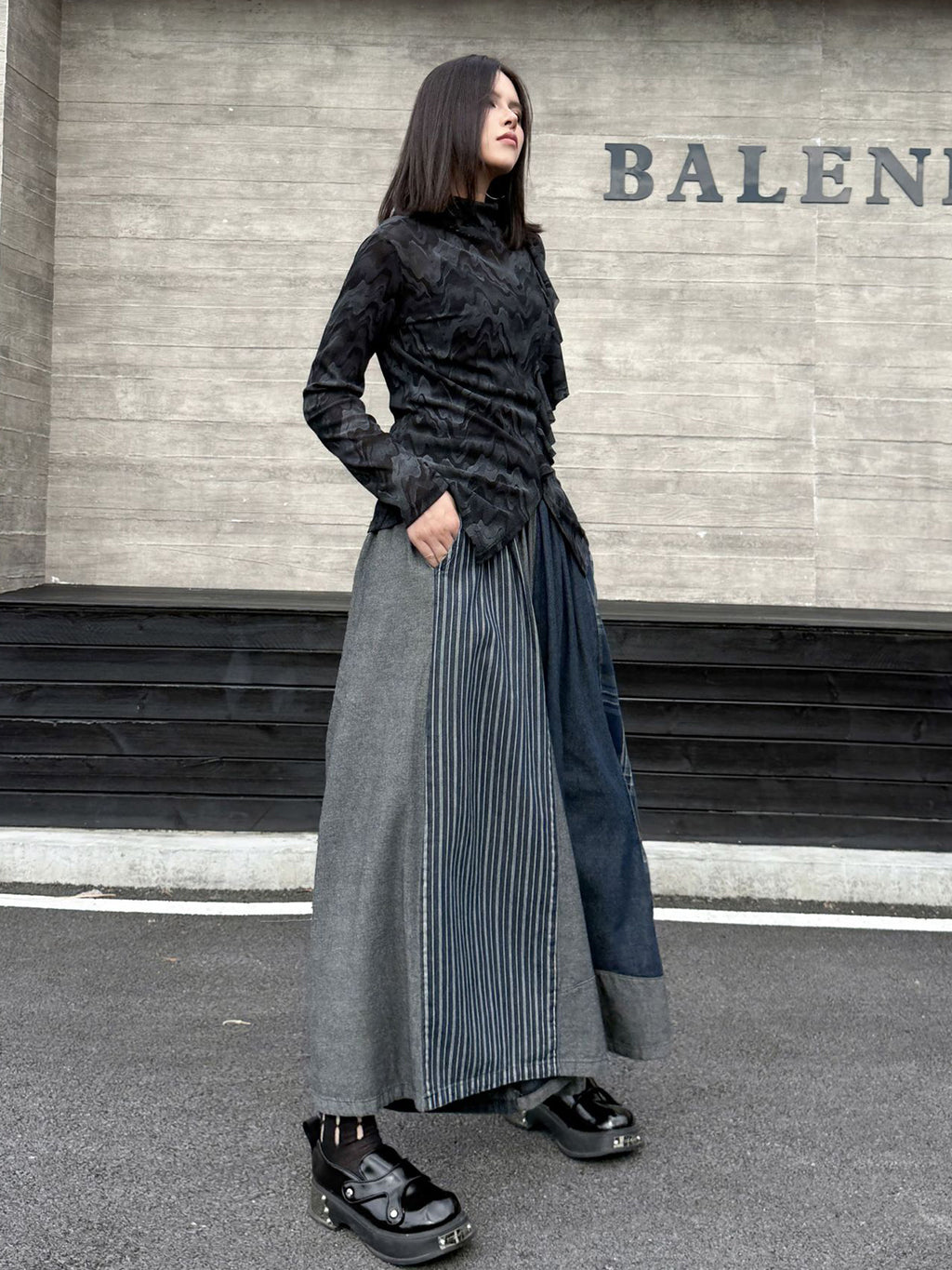 Scarf tie blouse and denim pants series 