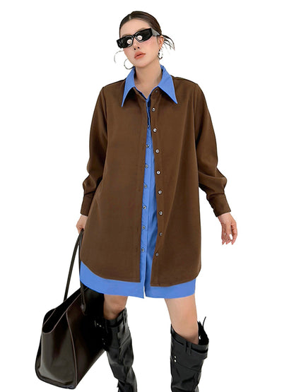 レイヤードカラーロングシャツドレス