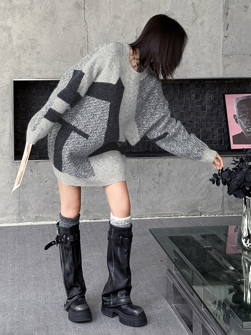 ジオメトリックニットトップ