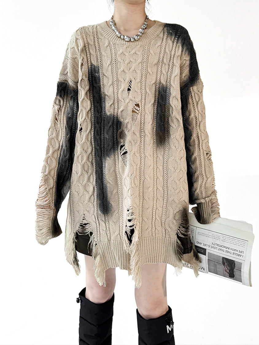 ダメージグラデケーブルセーター