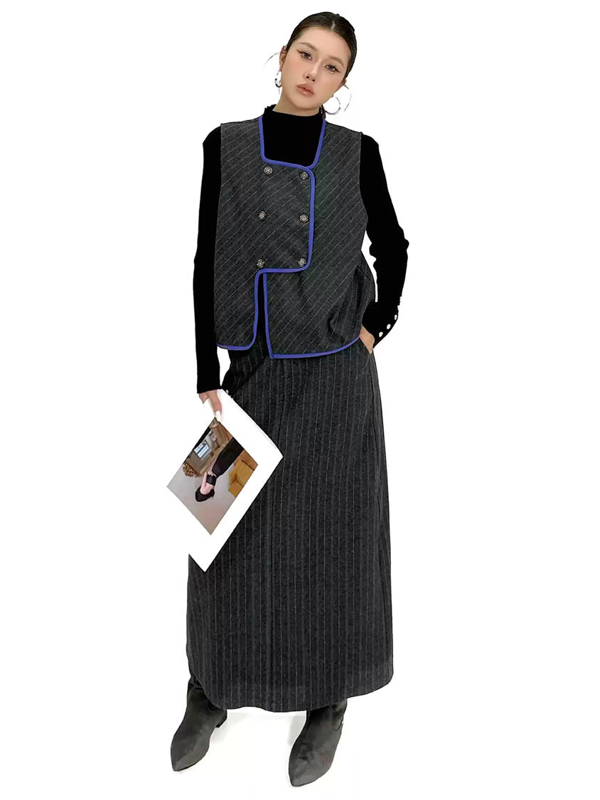 ストライプベストトップ＆ロングスカート