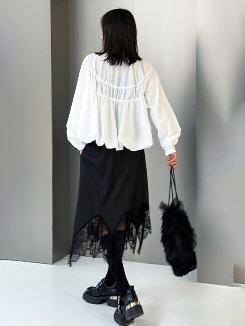 シャーリングスタンドカラーブラウス