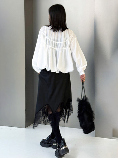 シャーリングスタンドカラーブラウス