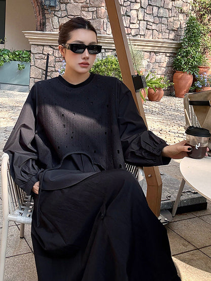 ドットストライプレイヤードブラウス