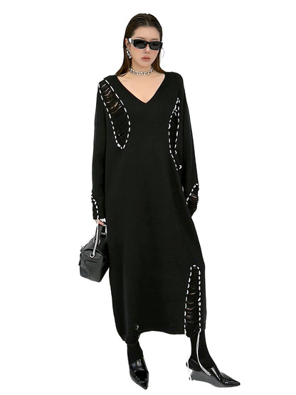 ダメージステッチニットドレス