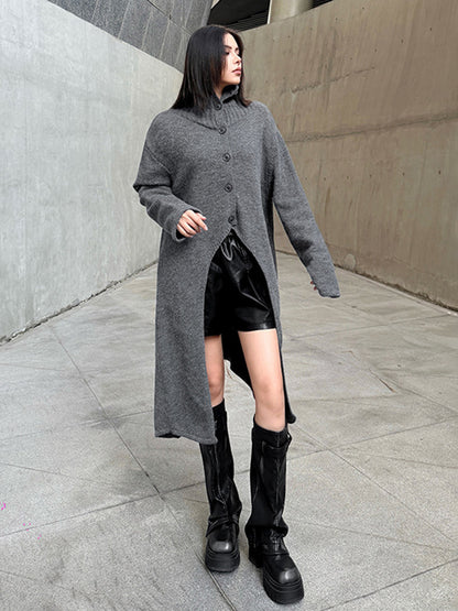 ハイネックフロントスリットニットトップ