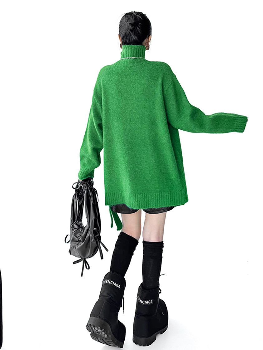 サイドボタンハイネックニットトップ