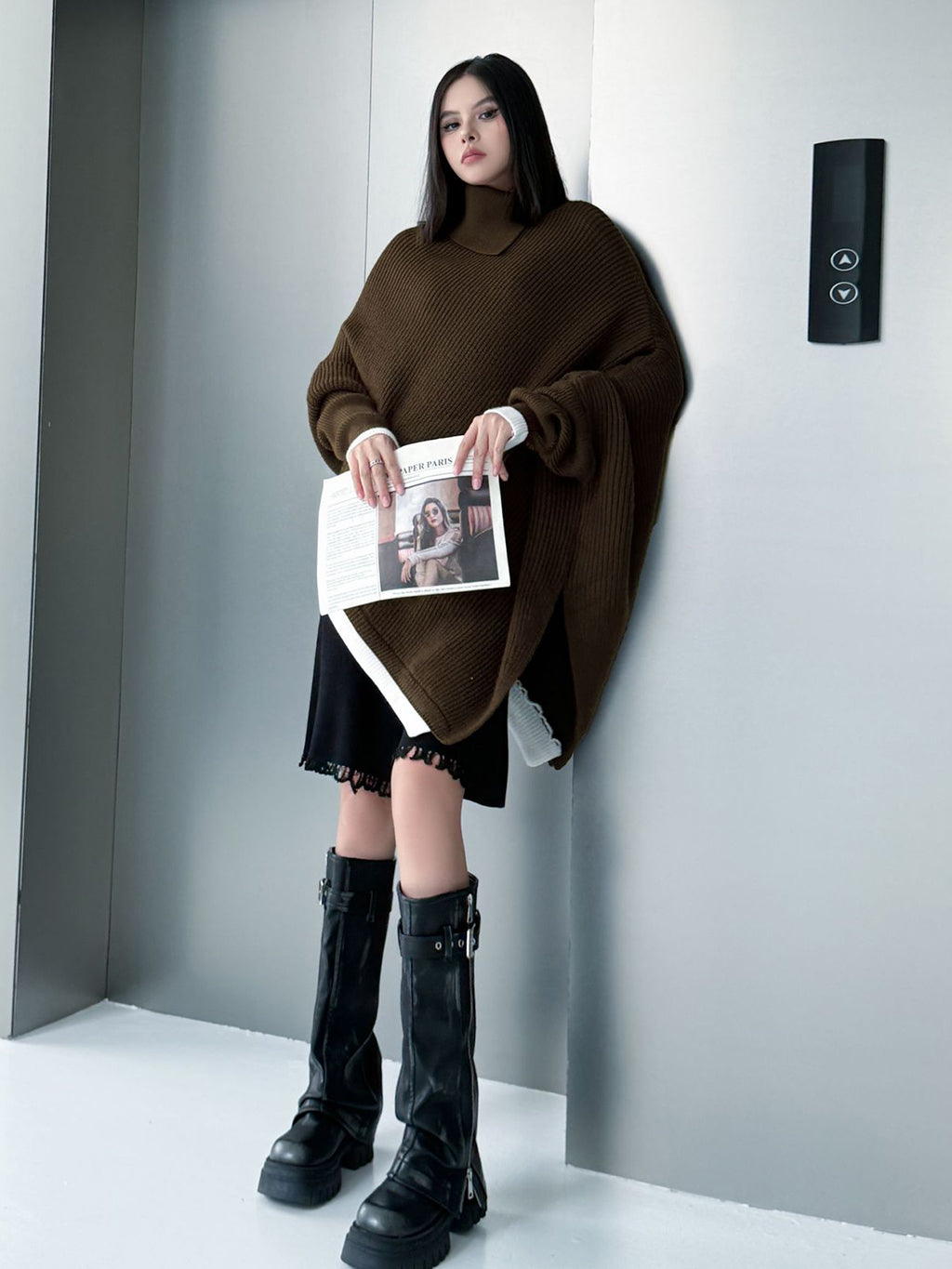 ハイネックケープニットトップ