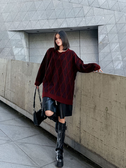 ジオメトリックニットプルオーバー