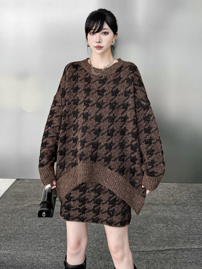 ハウンドトゥースニットトップス＆スカート