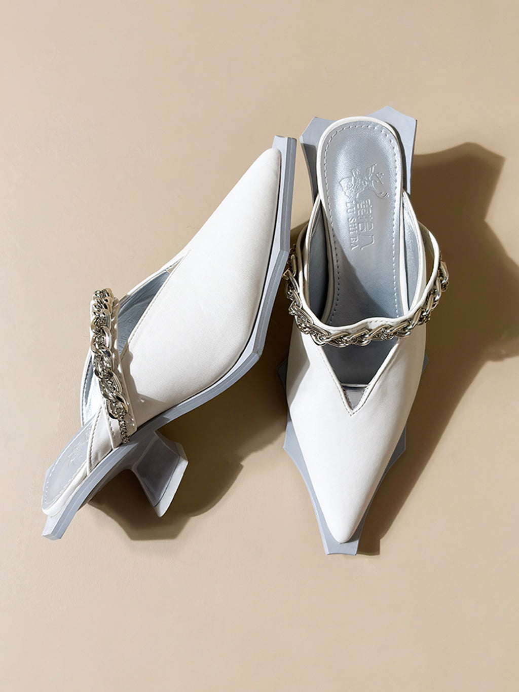 Spiky Chain Heel Mules