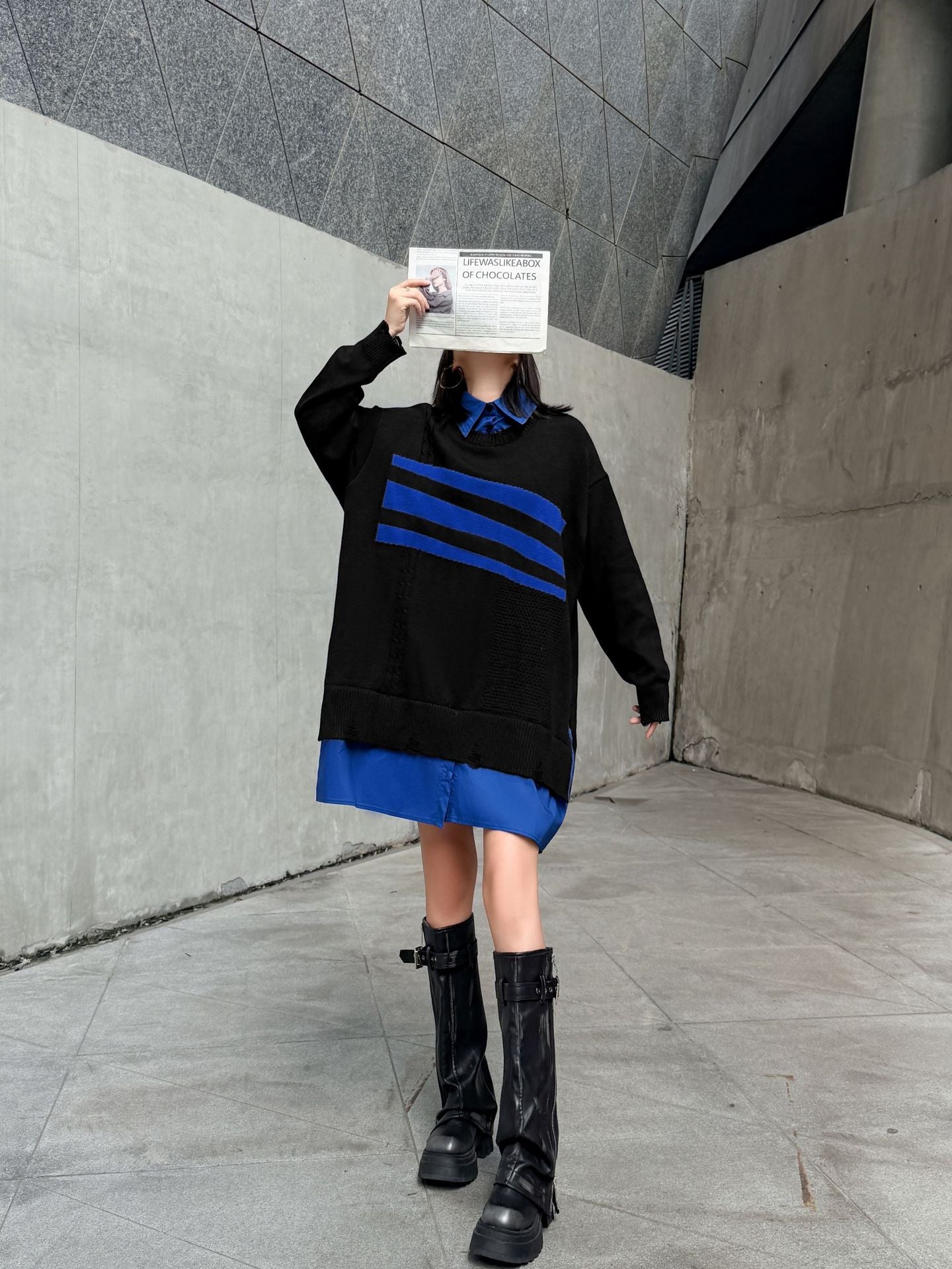 ニットレイヤードシャツドレス