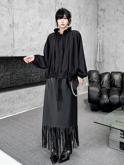 Scarf tie blouse and denim pants series 