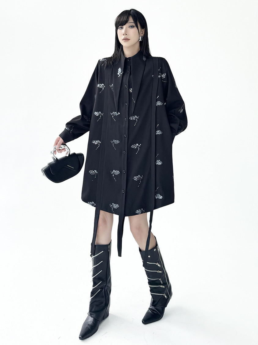 スパークルフローラルロングブラウス