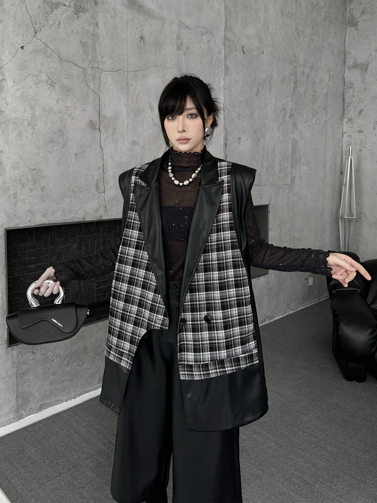 Scarf tie blouse and denim pants series 