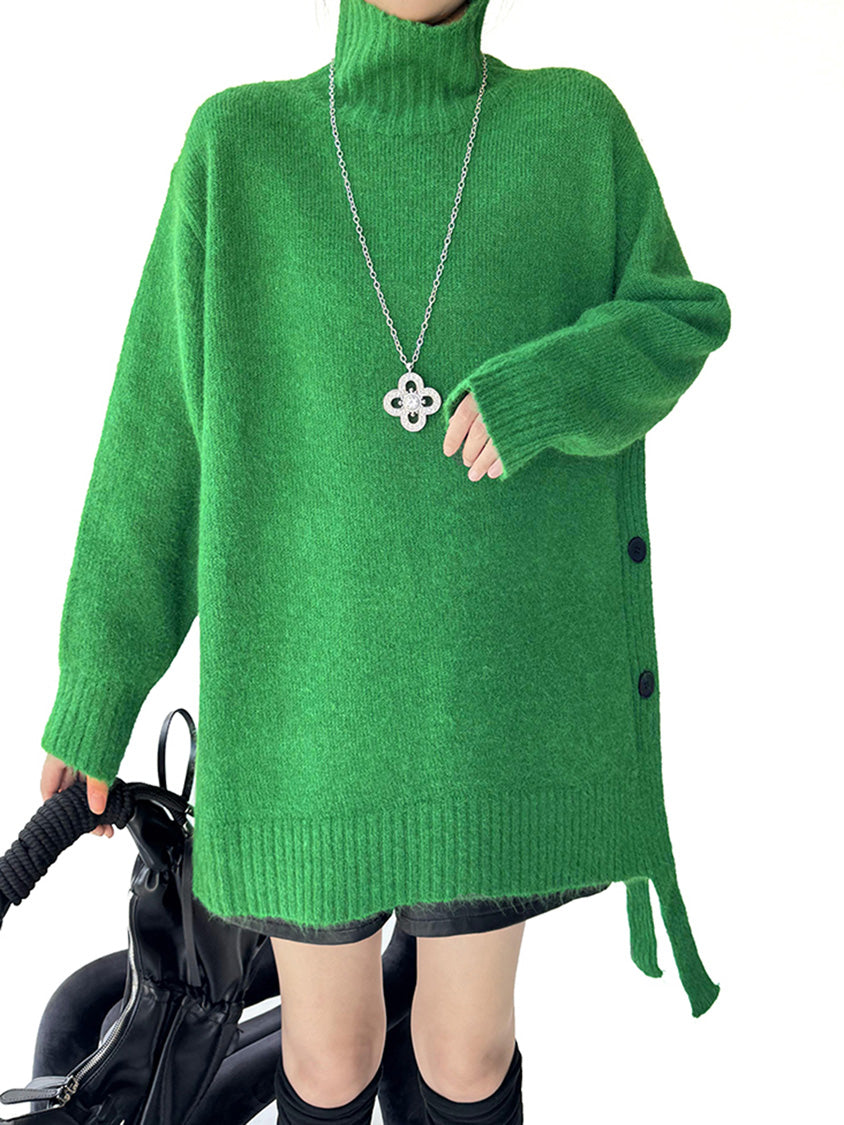 サイドボタンハイネックニットトップ