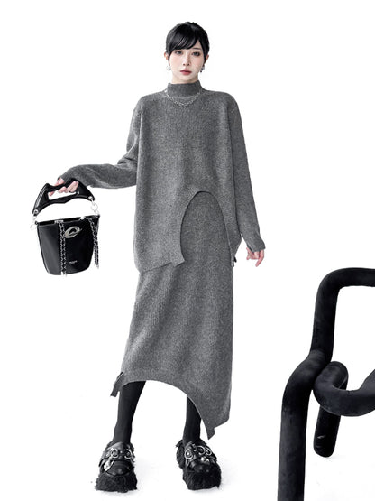 アーチカットニットトップ＆スカート