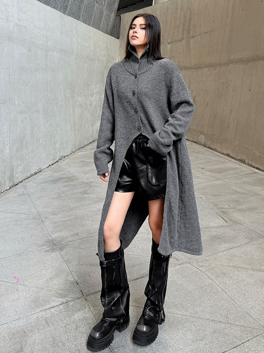 ハイネックフロントスリットニットトップ